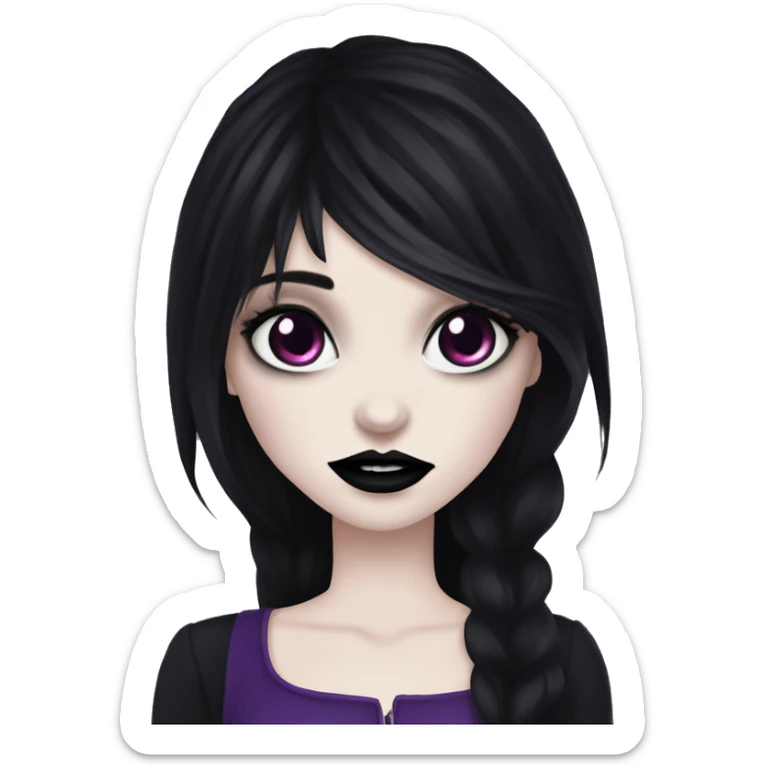 Elissabat -long-hair-dark-black-and-black-vampire-goth-makeup-pinkeyes-romanticgothcloses- sticker