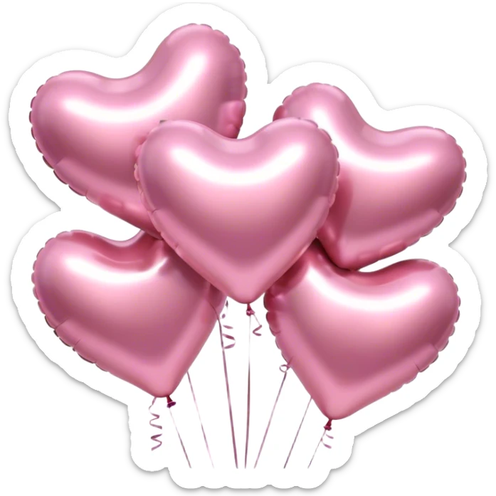 many beautiful aesthetic realistic metallic heart-shaped balloons in pale pink color  sticker