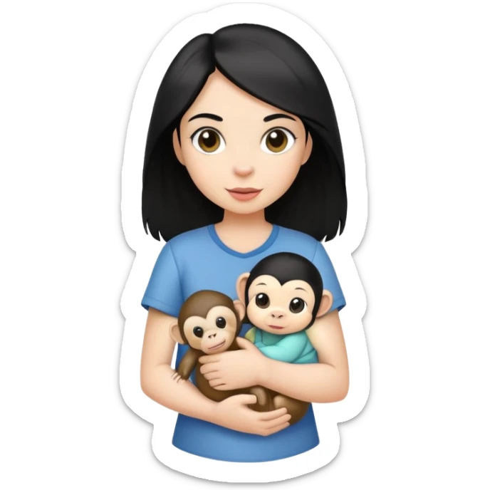a girl with black hair with a baby monkey in her pocket sticker