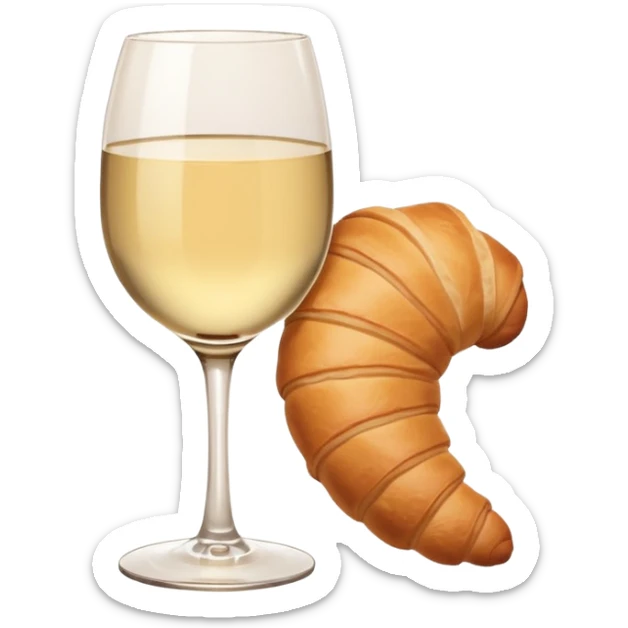 French cuisine humanless avatar in clean emoji-style illustration. Croissant and wine glass, soft beige tones, simple shapes, flat design, refined and cozy. sticker