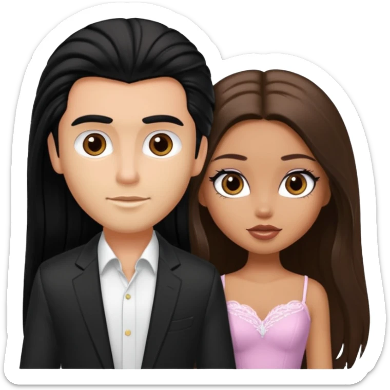 a pretty tan bratz girl with long brown hair and white bratz man with black hair sticker