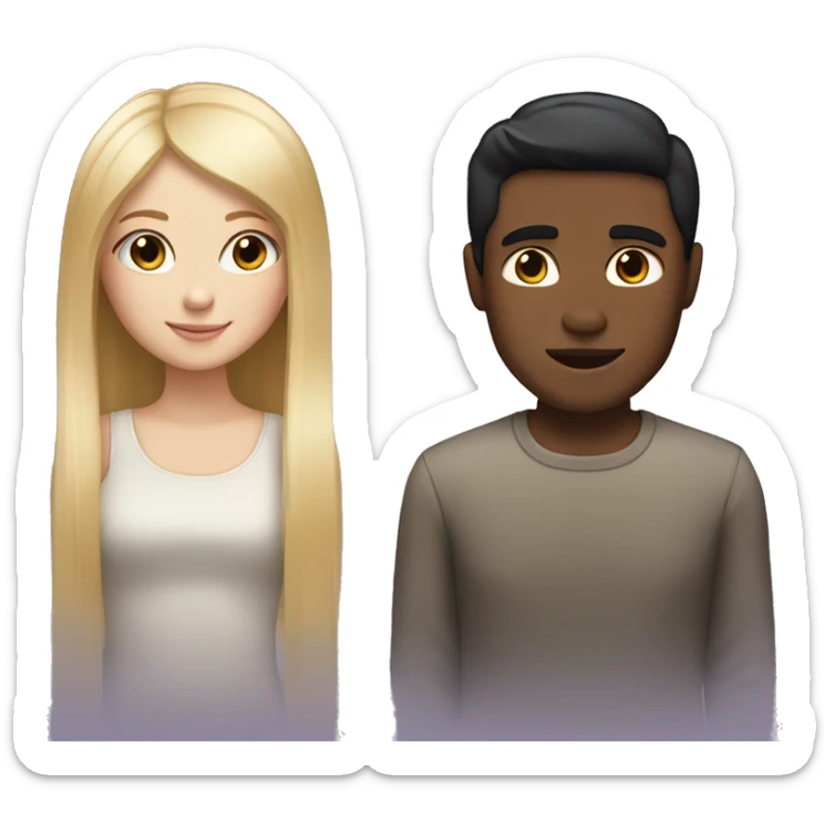 White skin girl with blonde hair and light brown skin guy with straight black hair sticker