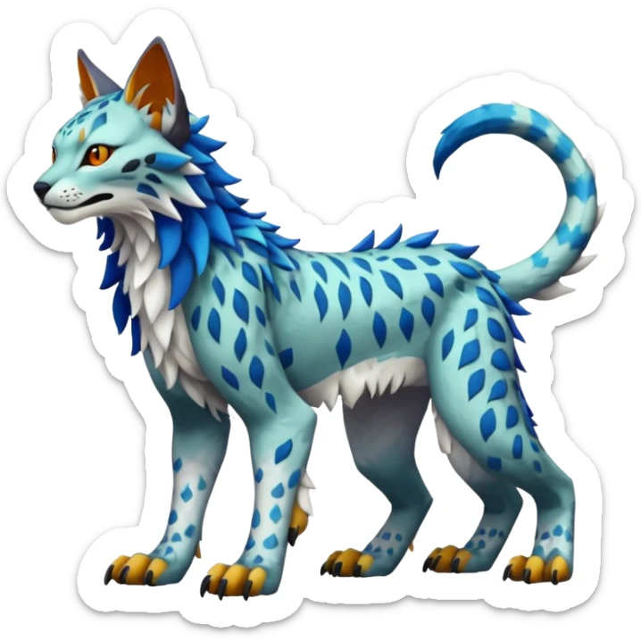 Colorful tropical edgy Lynx-Trico-Sergal-Wolf-Vernid-Fakémon-Pokémon-creature (full body) sticker
