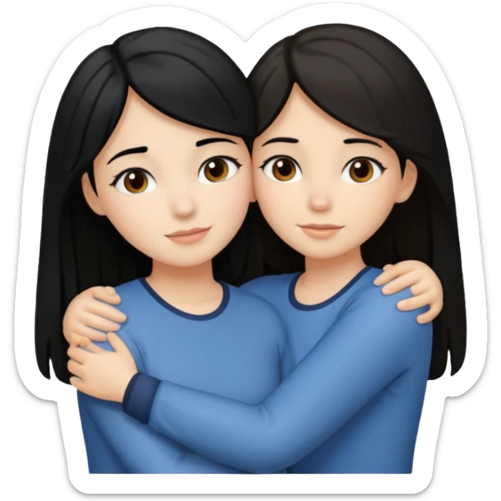 2 niñas abrazándose. Las 2 con la piel blanca pero una con pelo negro y la otra con pelo marrón y mechas rubias sticker