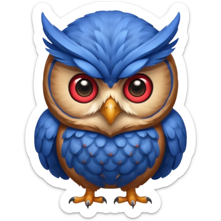 Quiero un búho con una camiseta azul y el medio que diga una u gigante y roja sticker