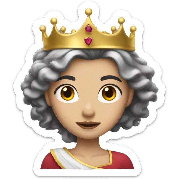 princess with white skin and long black wavy hair and a golden crown sticker