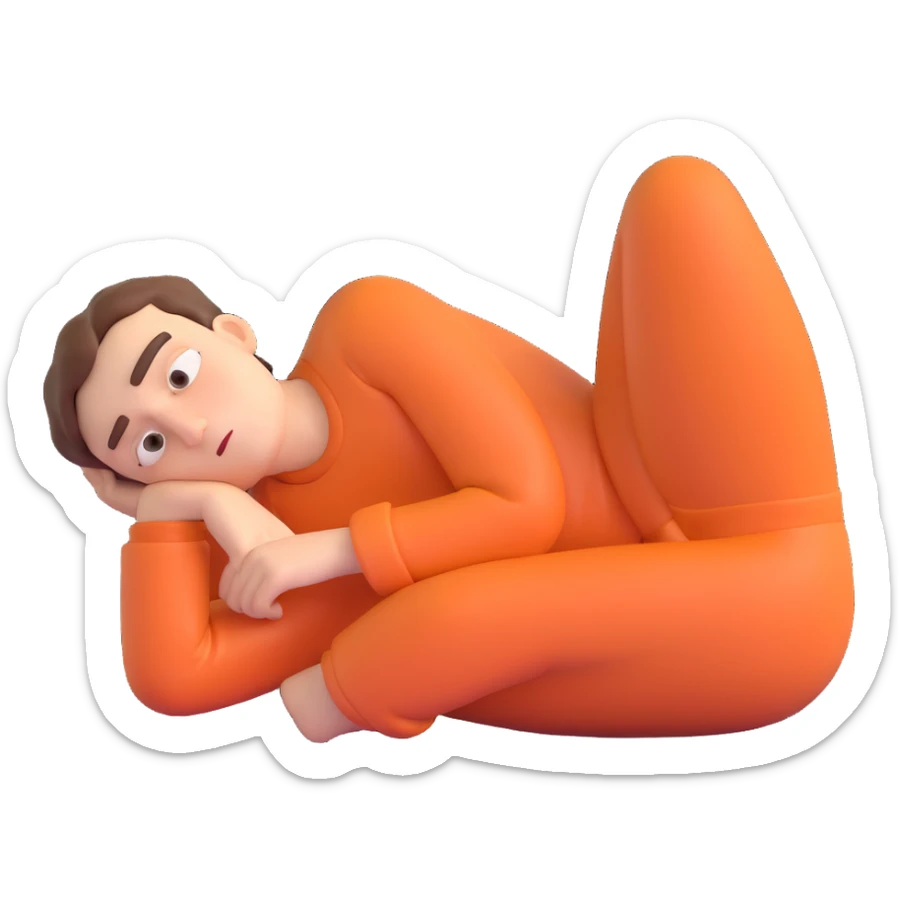 emoji representing 'la flemme' extreme laziness: character with heavy eyelids, slouched posture, lying down or dragging feet, evoking boredom, tiredness, giving up before starting, optionally with blanket, couch, or thought bubble with 'pfff…' sticker