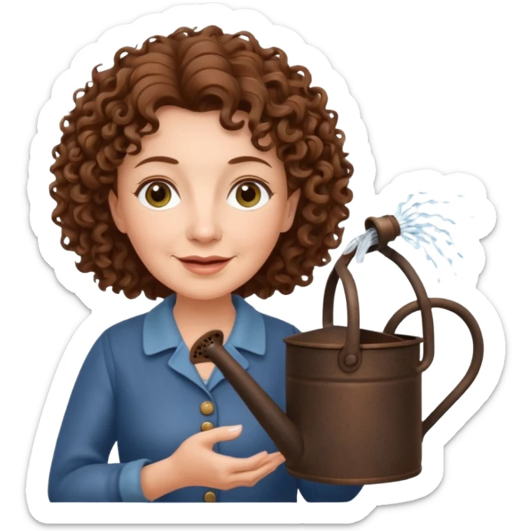 Older female florist – curly hair, hold garden watering pot sticker