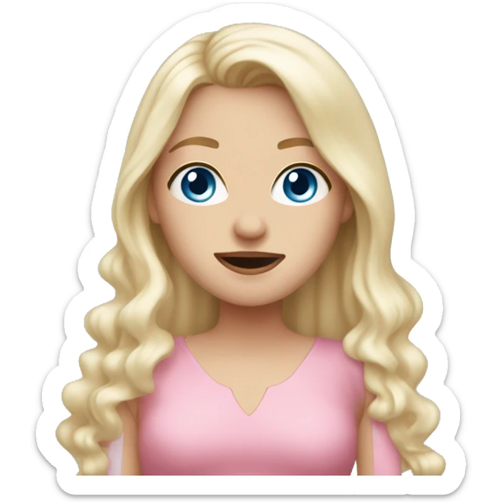 White girl. Long white blonde hair. Blue eyes. Pink dress. Hand in front of mouth  sticker