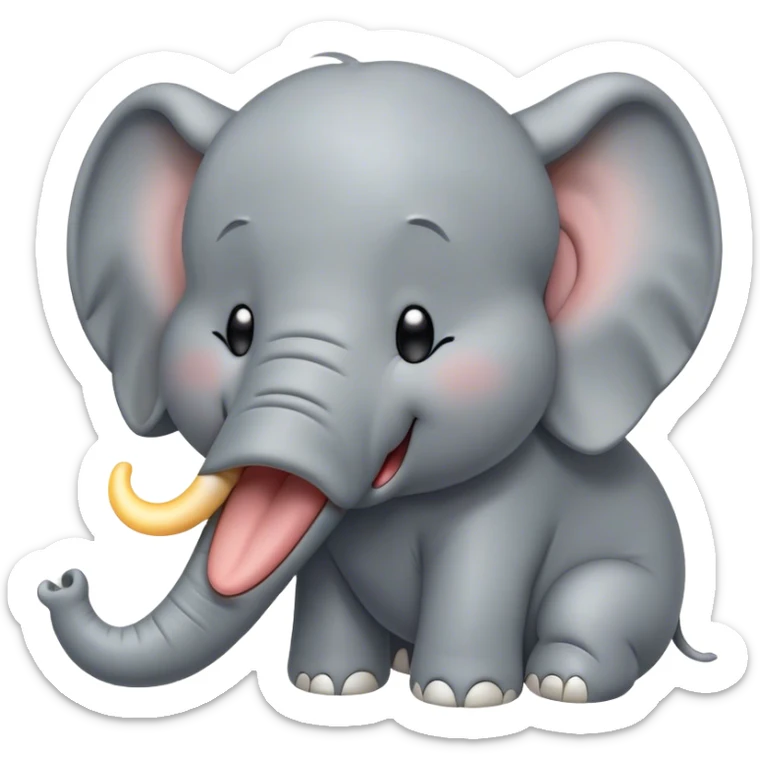 Cinematic Cute Yawning Elephant Portrait Emoji, Head tilted slightly with a dramatic, wide-open yawn, showcasing a soft, wrinkled gray hide with gently drooping ears and large, sleepy eyes, Simplified yet irresistibly adorable features, highly detailed, glowing with a soft, cozy glow, high shine, relaxed yet expressive, stylized with a touch of tender whimsy, bright and endearing, soft glowing outline, capturing the essence of a drowsy yet affectionate elephant, so drowsy it feels like it could stretch out of the screen and curl up for a nap! sticker