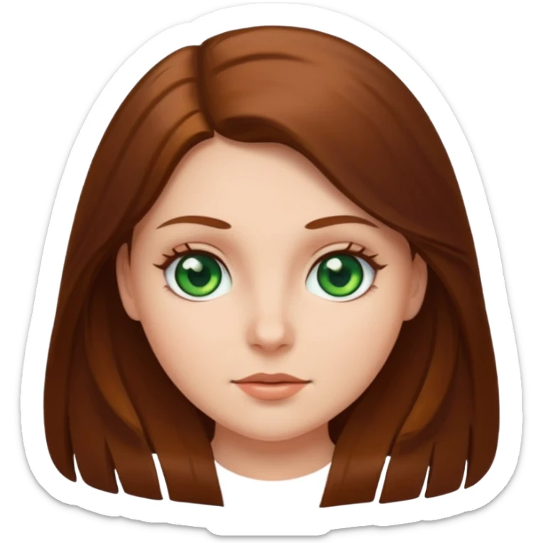 Round white girl with brown long hair and green eyes sticker