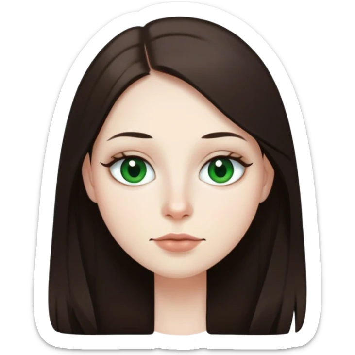Me with white skin with dark long brown straight hair , green eyes, thin top lip big bottom lip mole on the right side of my chin  sticker
