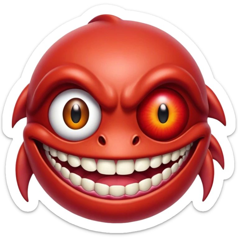 Creature comes out of the eye of a another creature who has red skin and a wide smile with long teeth sticker