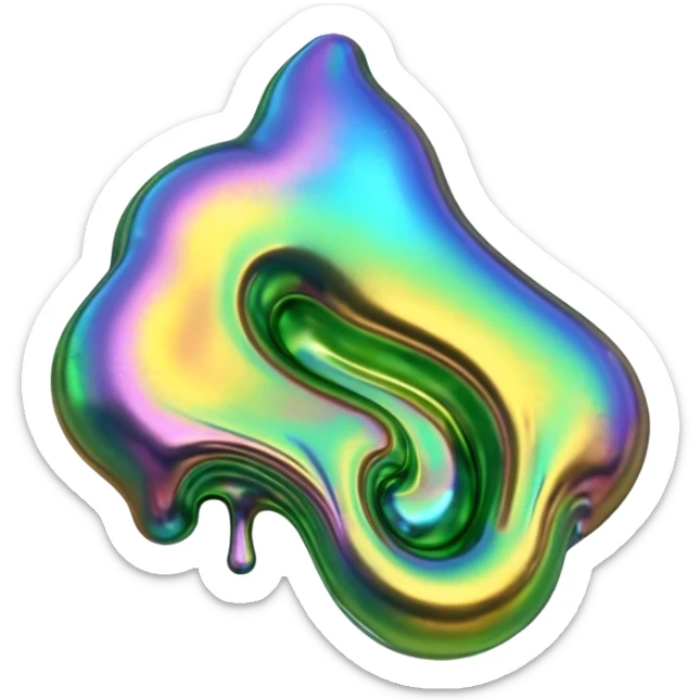 3D render of Oil Slick, toxic waste aesthetic, bubbling liquid, caution metal, industrial warning texture. sticker