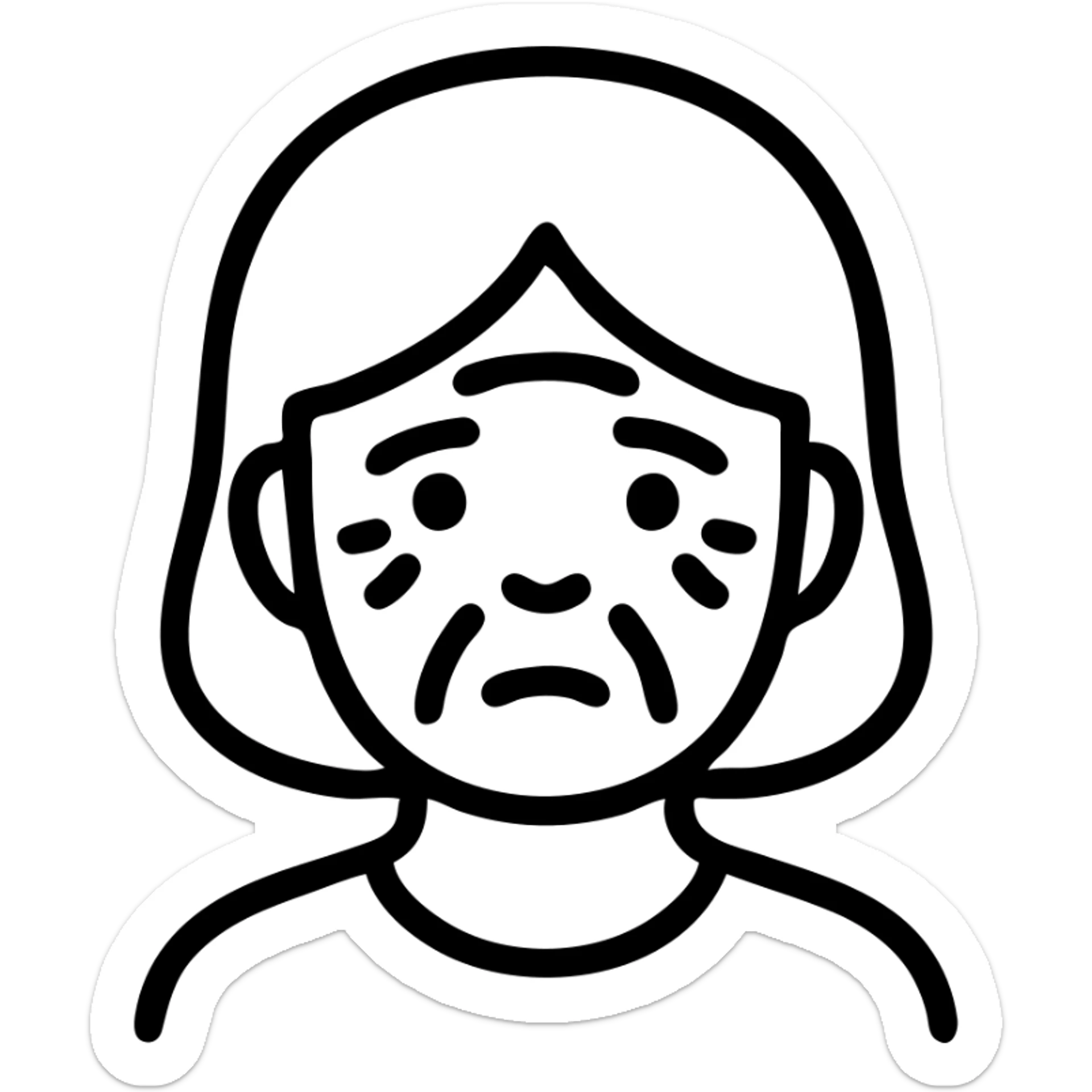 simple icon style woman emoji with facial sagging, lines suggesting loose skin on face sticker