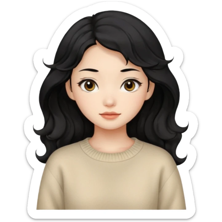 Beautiful girl,Black hair, wavy long hair,Black eyes,Chinese, beige sweater  sticker