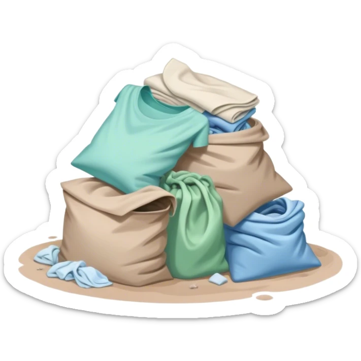 Dirty pile of laundry with green pastel blue pastel and beige colours on the ground  sticker