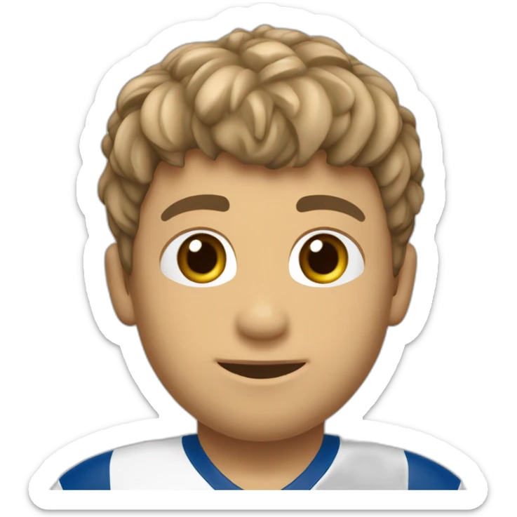 Niño con pelo castaño corto con flequillo y equipación de fútbol del recreativo de huelva sticker