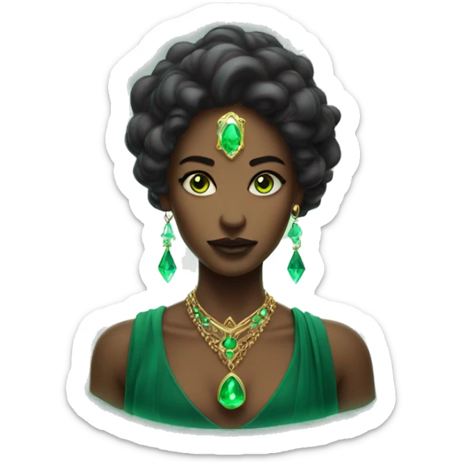 Mystical woman with glowing eyes and emerald jewelry  sticker
