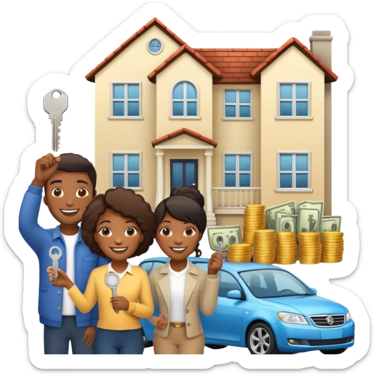 4 black people with new houses, cars & alot of money sticker