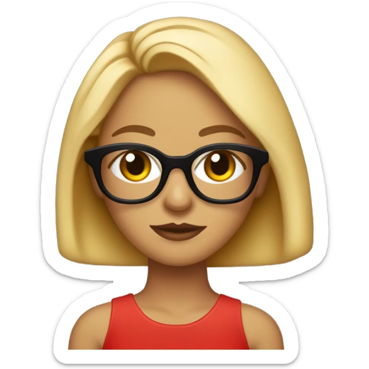 un emogi con una mujer rubia hermosa con ojos pardos con color miel y con blacer negro y con gafas de sol negras y con la bios pintados de rojo sticker