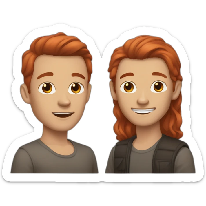 Gay men couple. Red hair blue eyes. Dark grey brown hair. Long hair sand chihuahua. sticker