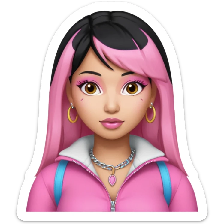 Nicki Minaj black hair with pink highlights, pink outfit sticker