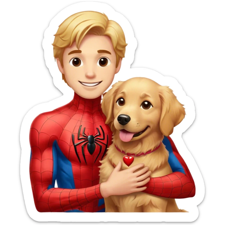 Spider-Man with his Golden Retriever wishing everybody a happy Valentine’s Day sticker