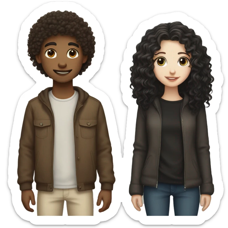 Curly hair boy with white skin but brown hair a light skin kinda white girl with long black hair and long lashes   sticker