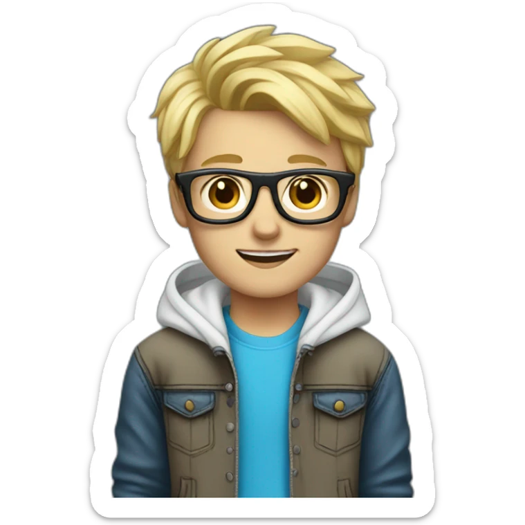 Blond boy with blue glasses and Black shoes and a white hoodie and jeans sticker