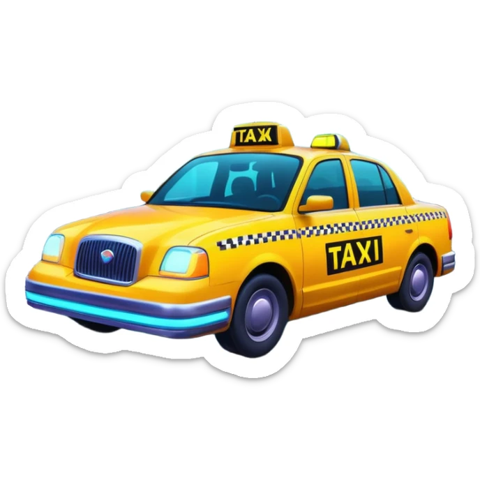 a neon taxi driving in a neon citya neon taxi driving in a neon city sticker