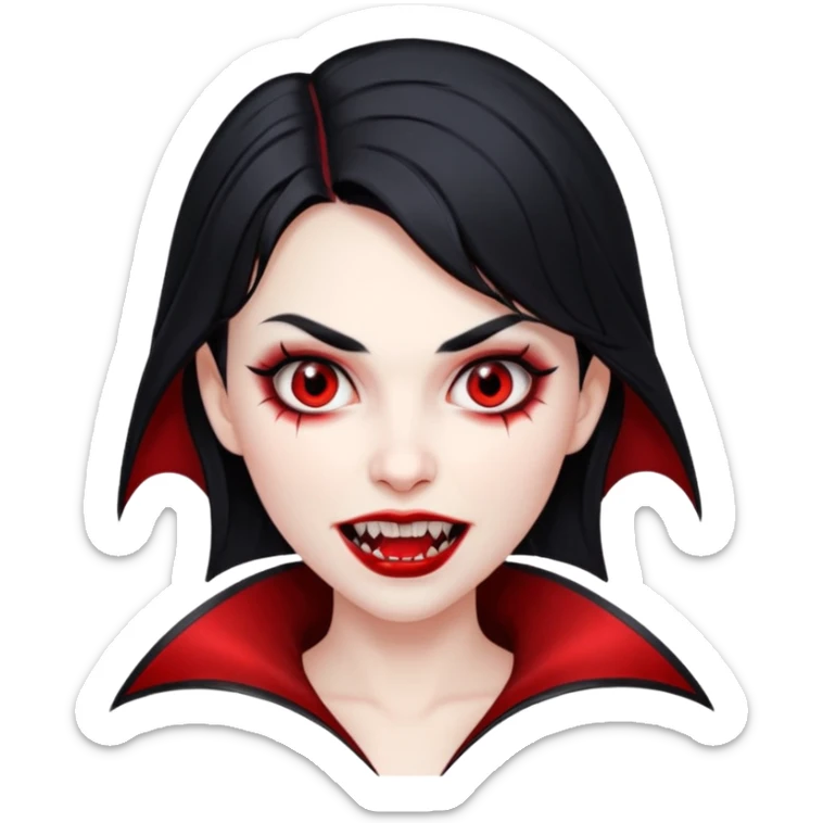 Beautiful vampire woman with back hair and red highlights showing fangs  sticker