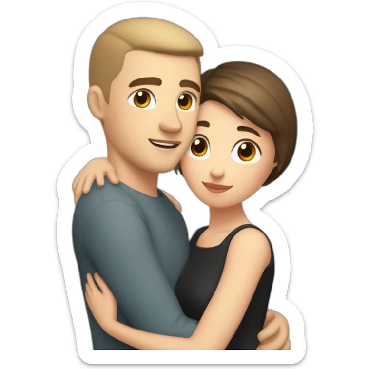 white skin Boyfriend with a dark blonde buzzcut and short dark brown hair girlfriend hugging sticker