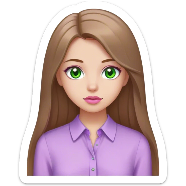 girl with fair skin, long straight light brown hair, green eyes, pink lips, with lilac blouse
 sticker