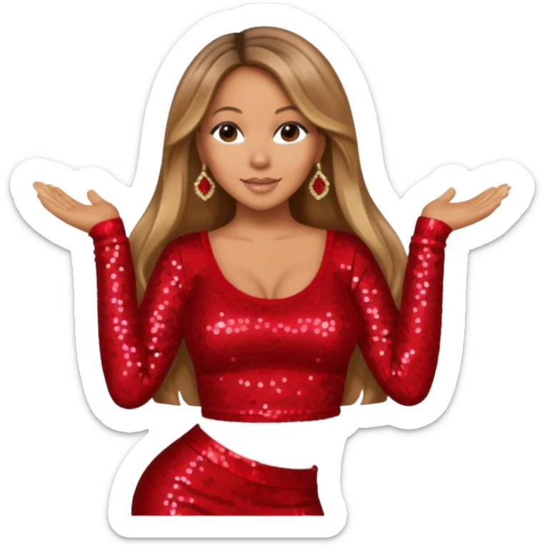 Mariah Carey with long dark blonde hair, red sequin long sleeve crop top sticker