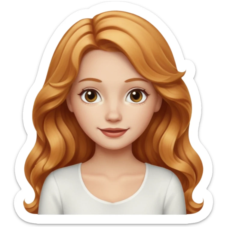 white girl with strawberry blonde supernlong wavy hair, white top  sticker