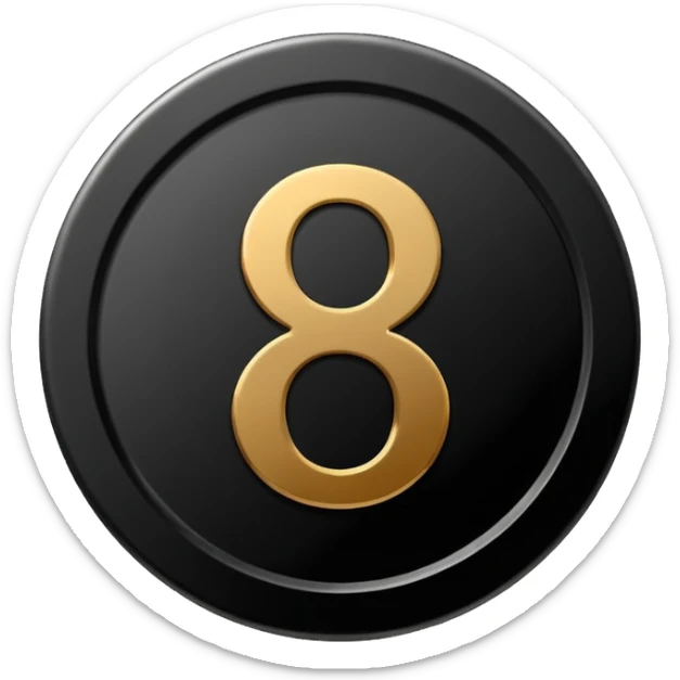 Emoji icon of a black coin with engraved number 8, minimalist style, isolated sticker
