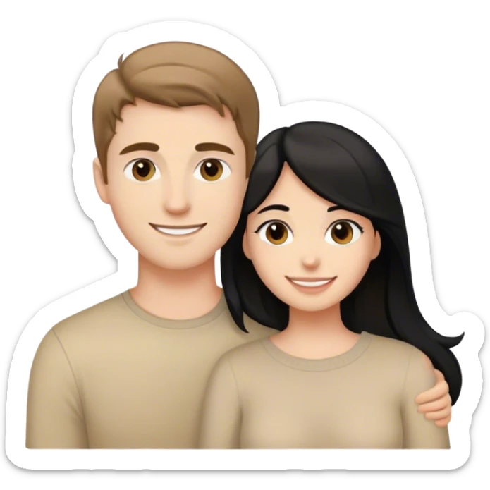Caucasian boyfriend with light brown hair and girlfriend with black hair happy sticker