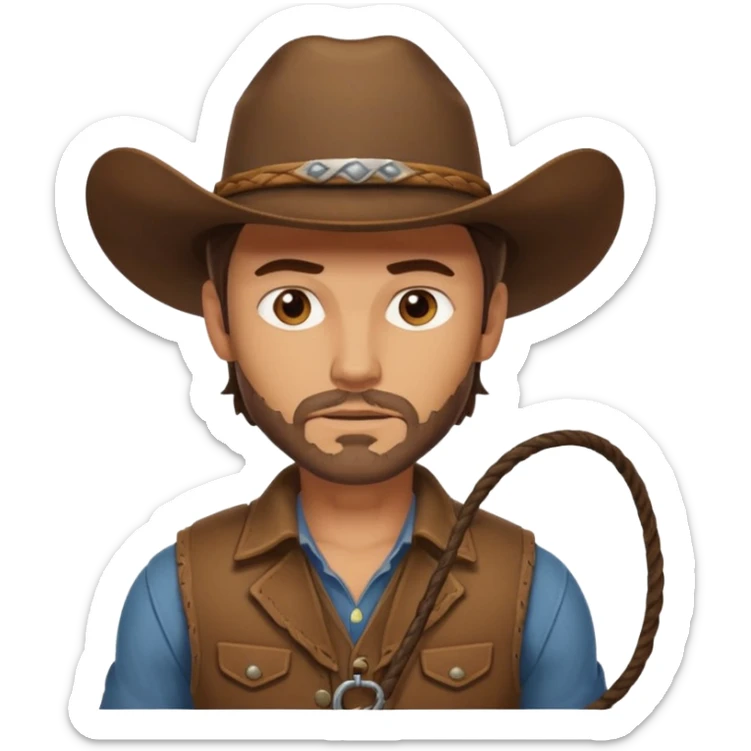 A rugged cowboy with stubble, brown vest, and serious eyes as he holds his lasso.
 sticker