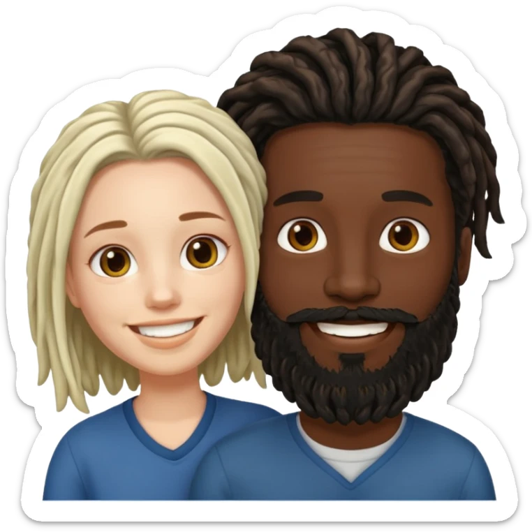 Couple emoji -WHITE with man with beardon and BLACK FEMALEwith mid length locs sticker