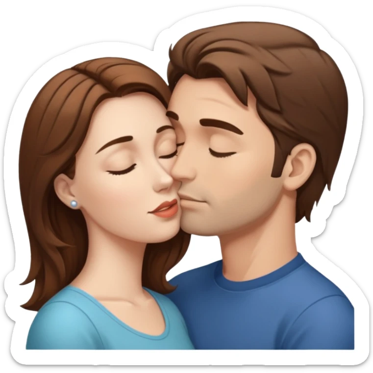 White husbandet Brown hair kissande white wife with Brown hair on the forehead sticker