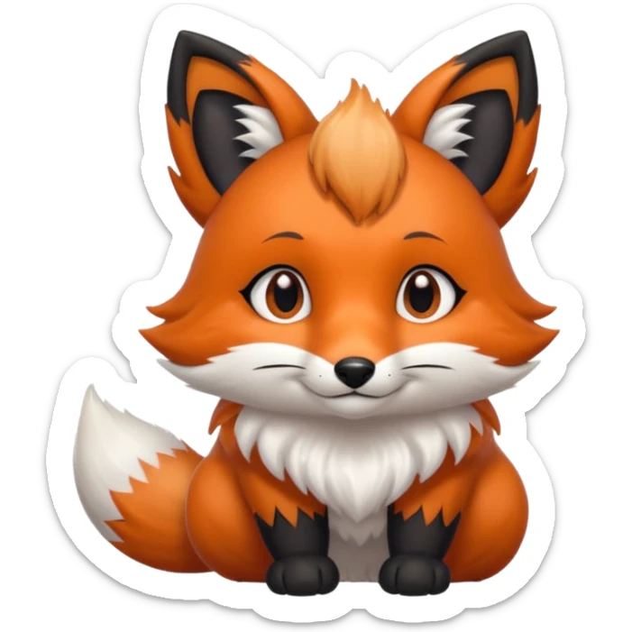 Floofy the Creampuff fox blackish gray fur color chubby Black paws orange color 3 tailsCrystals on the head, tails and Back sticker