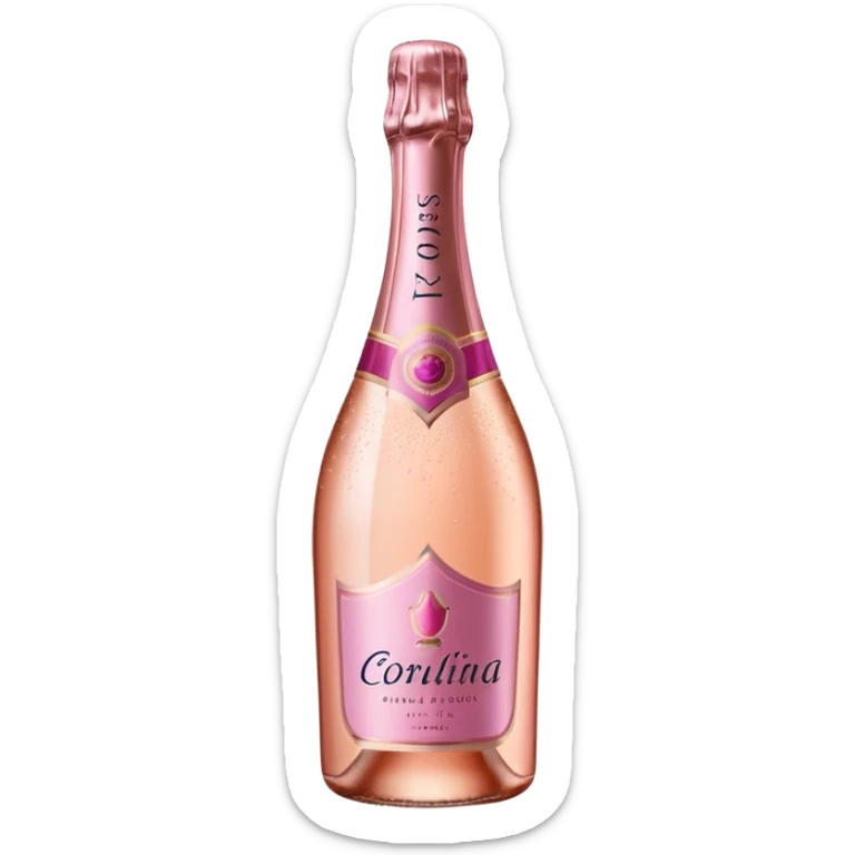 bottle of sparkling rosé champagne with a rose logo on the label, tilted up and to the left, no glass sticker