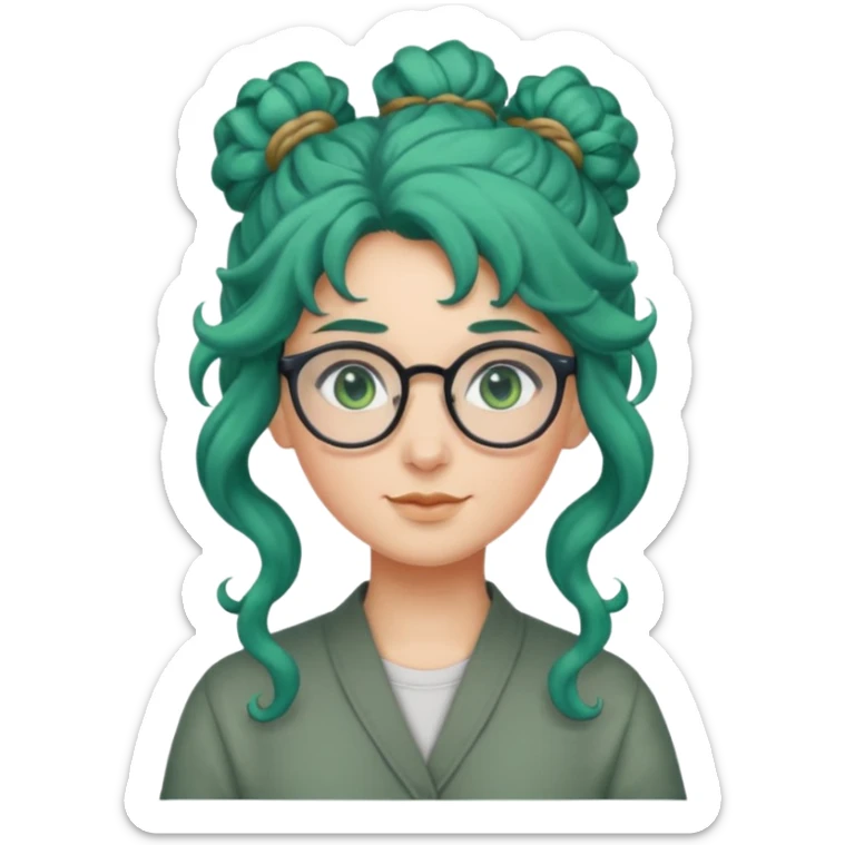 cabelo encaracolado longo, azul, óculos, olhos verdes, raça branca, penteado topo cabeça sticker