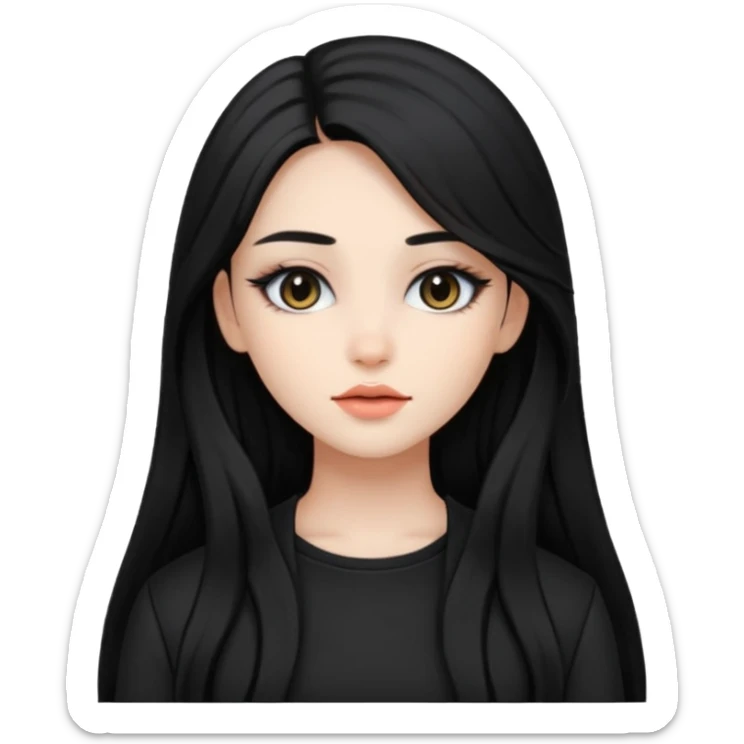 Girl with black and long hair with aesthetic clothes and with aesthetic makeup  sticker