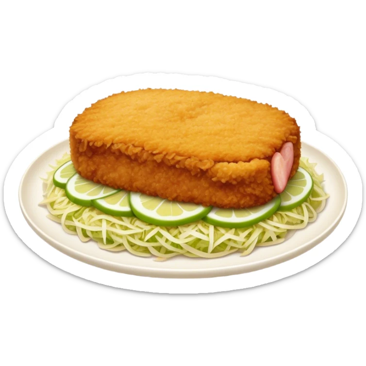 Cinematic Realistic Tonkatsu Dish Emoji, featuring a golden, breaded pork cutlet served with shredded cabbage rendered with rich textures and vibrant, dynamic lighting. sticker