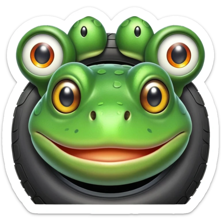 a frog that is a tire   but only the head is that of a frog  sticker