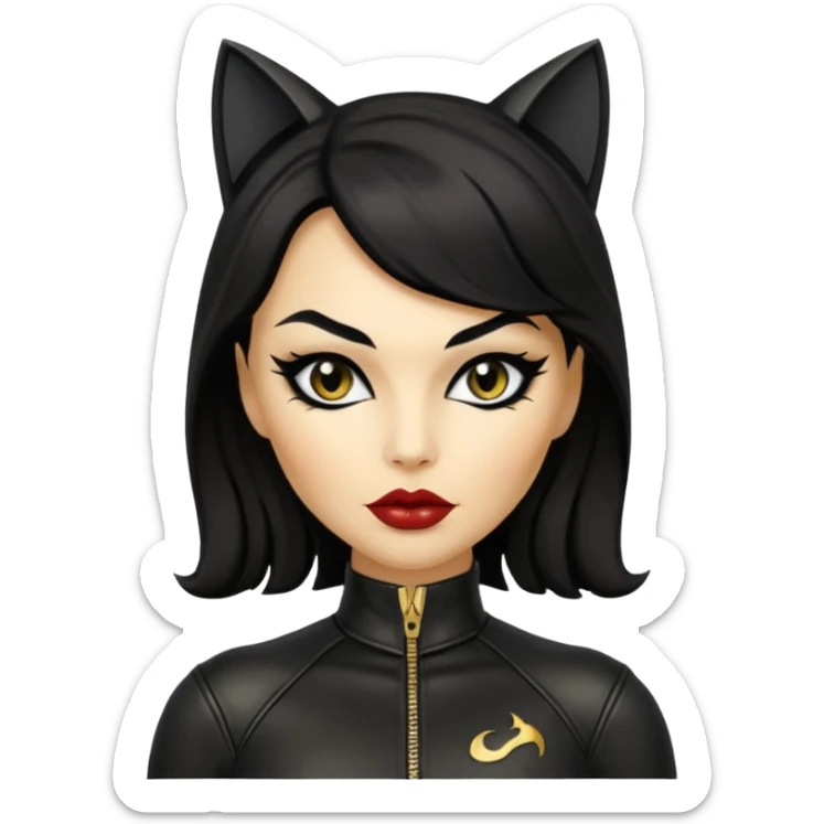 Cat woman goldish skin dark black eyes with black eyeliner dark hair big lips  sticker
