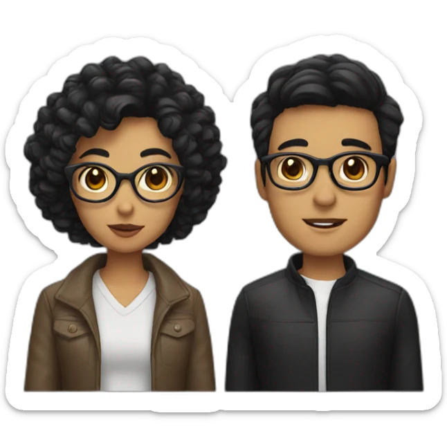 couple with glasses and black hair and black eyes sticker