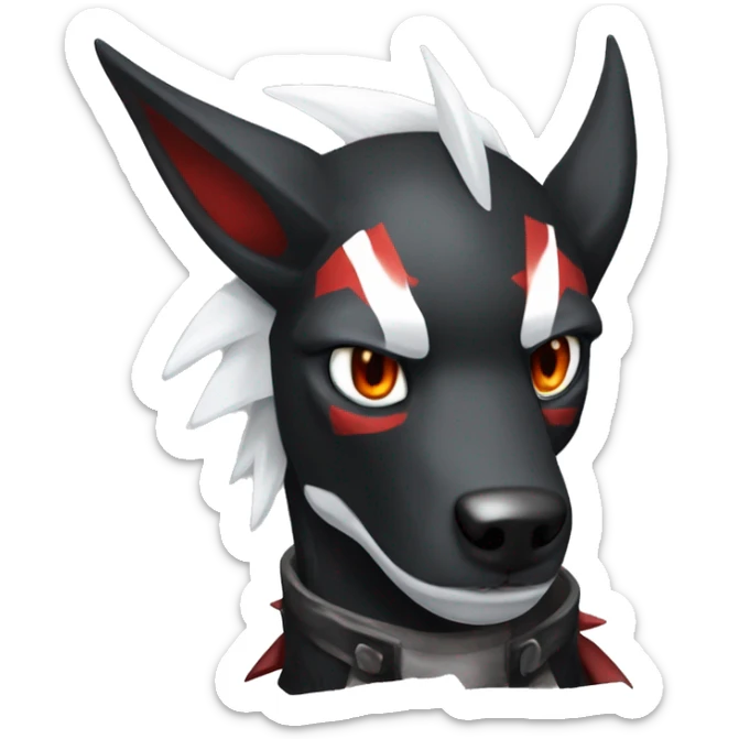 Black Cool Edgy Sergal-Houndoom-Fakémon  with White and Red Edgy markings sticker